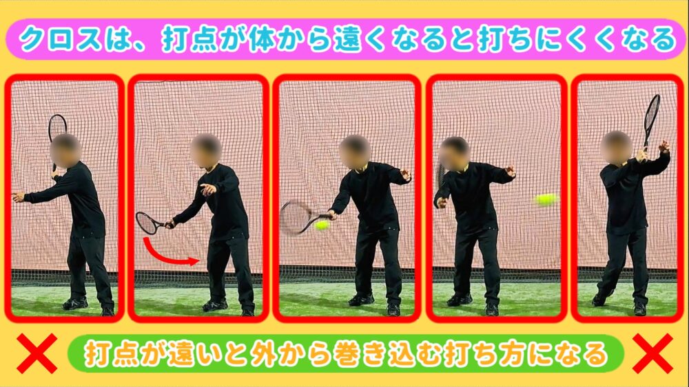 フォアのクロスで打点が遠い悪い例