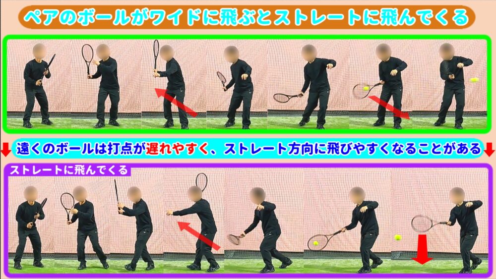 予測が出来る事②➡ペアのボールがワイドに飛ぶとストレートに飛んでくる