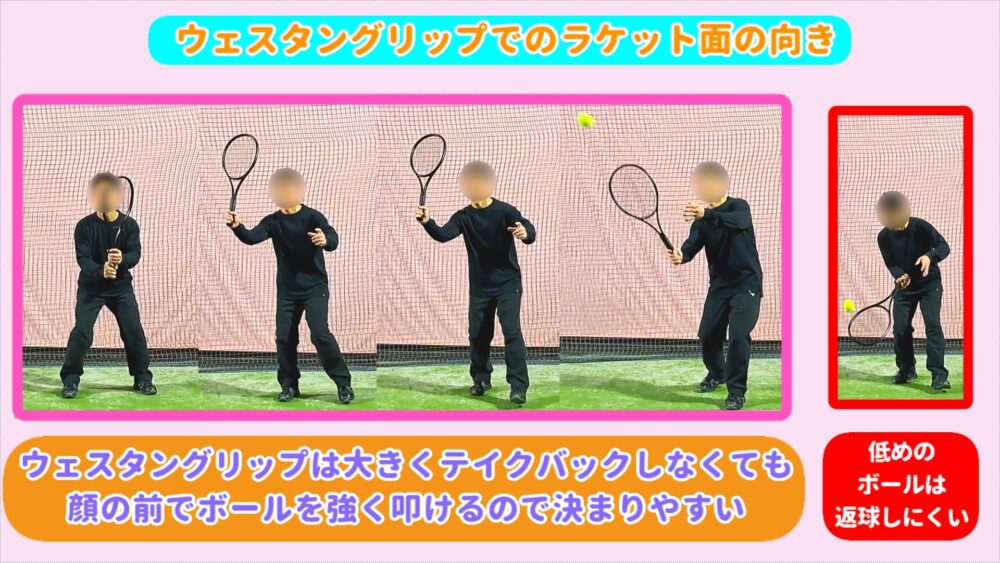 ボレーでウェスタングリップでのラケット面の向き