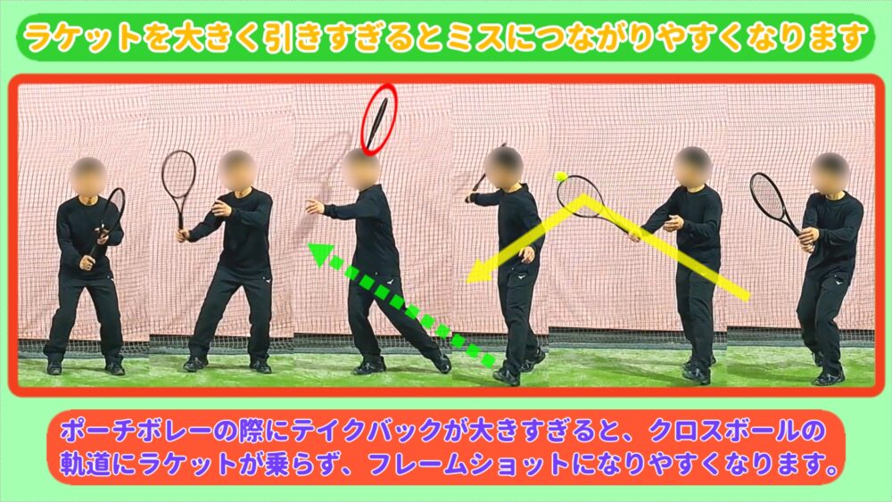 ポーチボレーでラケットを大きく引いてしまう